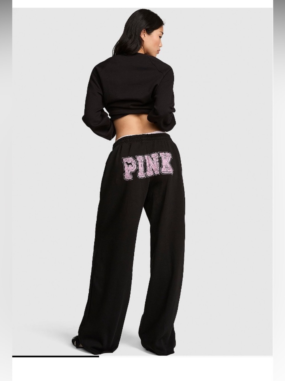 Pink Friday logo black PINK Victoria's Secret Black Track Pants with Pink Logo